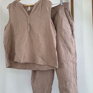PACT women’s coastal collection double gauze tank top and pant set size L